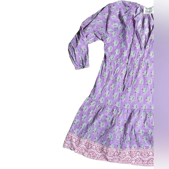 SZ Blockprints Priya dress violet paisley cotton gauze Medium - Picture 3 of 7
